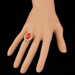 14k Yellow Gold 5.50ct Coral 1.60ct Diamond Ring