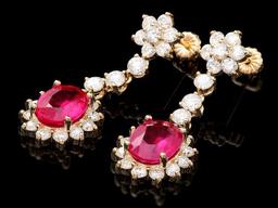 14k Gold 6.00ct Ruby 3.0ct Diamond Earrings