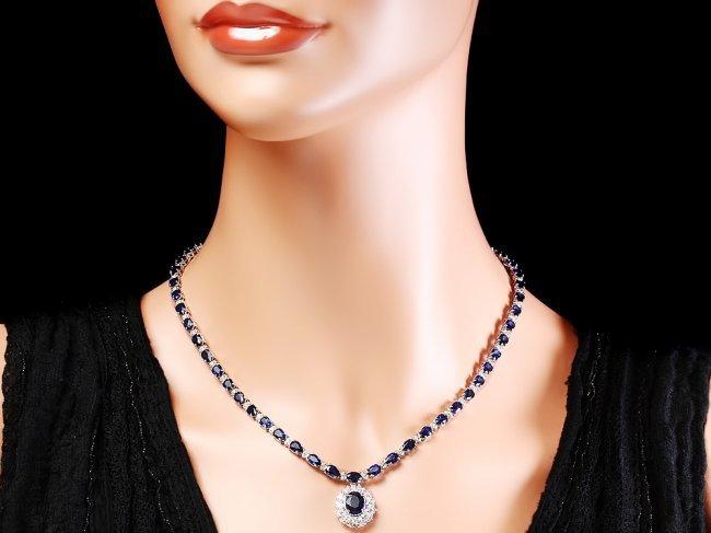 14k Gold 28ct Sapphire 3.35ct Diamond Necklace