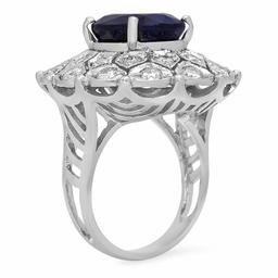 14K Gold 9.23ct Sapphire 1.72ct Diamond Ring