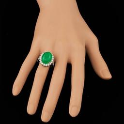 14k White Gold 9.50ct Jade 1.40ct Diamond Ring