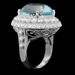 14k Gold 17.50ct Aquamarine 1.90ct Diamond Ring