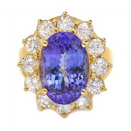 14k Gold 7.40ct Tanzanite 2.20ct Diamond Ring