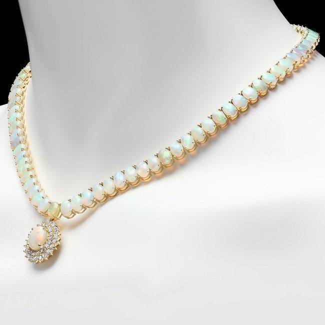 14k Gold 36.6ct Opal 1.50ct Diamond Necklace