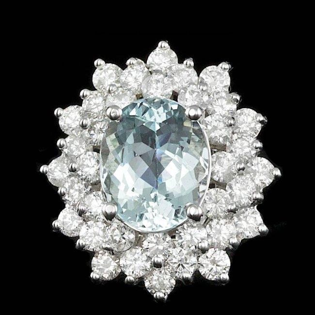 14k Gold 2.50ct Aquamarine 2.40ct Diamond Ring