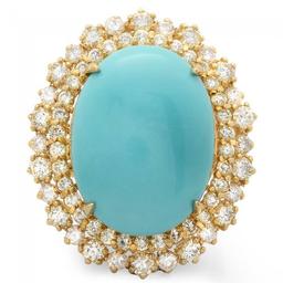 14k Gold 12.00ct Turquoise 2.05ct Diamond Ring