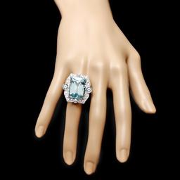 14k Gold 22ct Aquamarine 1.35ct Diamond Ring
