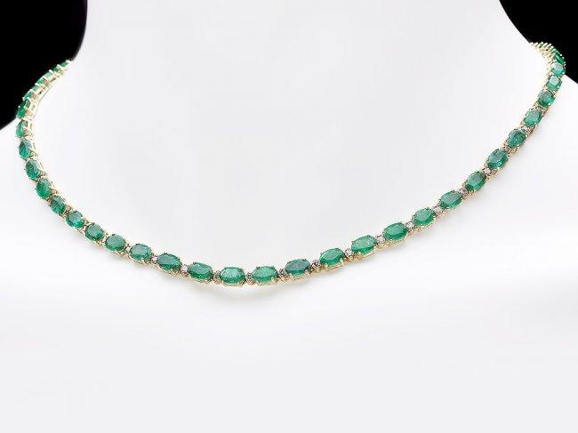 14k Gold 23ct Emerald 1.55ct Diamond Necklace