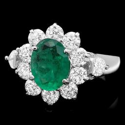 14k White Gold 1.50ct Emerald 1.75ct Diamond Ring