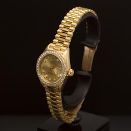 Rolex 18K Gold Presidential 26mm Diamond Dial Diamond Bezel Women's Wristwatch