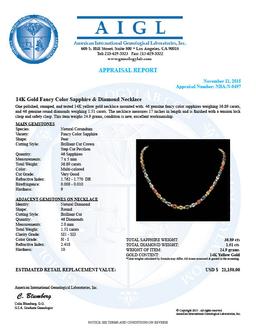 14K Gold 36.89ct Sapphire 1.51ct Diamond Necklace