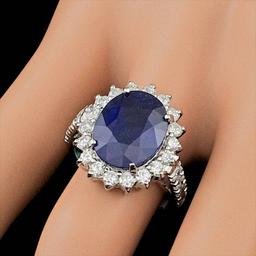 14k Gold 8.00ct Sapphire 1.20ct Diamond Ring