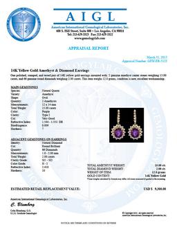 14k Gold 15.00ct Amethyst 2.00ct Diamond Earrings