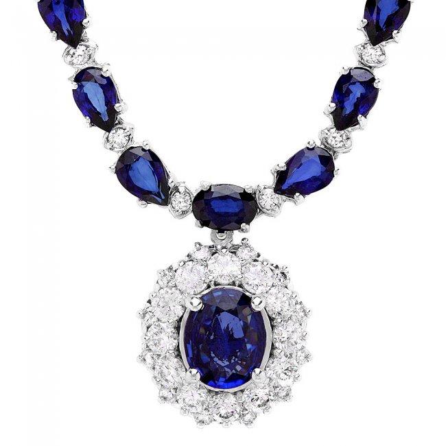 14k Gold 28ct Sapphire 3.35ct Diamond Necklace