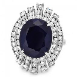 14k Gold 10.50ct Sapphire 1.90ct Diamond Ring