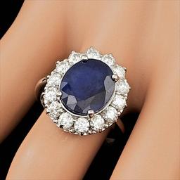 14k Gold 5.50ct Sapphire 1.50ct Diamond Ring