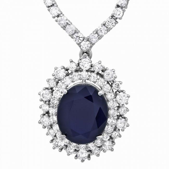 18k Gold 6ct Sapphire 5.00ct Diamond Necklace