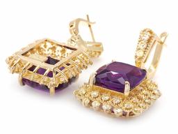 14k Gold 15ct Amethyst 2.7ct Diamond Earrings