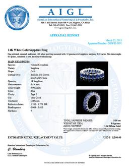 14k White Gold 9.00ct Sapphire Ring