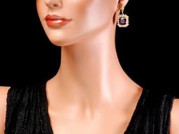 14k Gold 15ct Amethyst 2.7ct Diamond Earrings