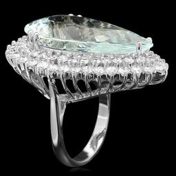 14k Gold 20.00ct Aquamarine 3.00ct Diamond Ring