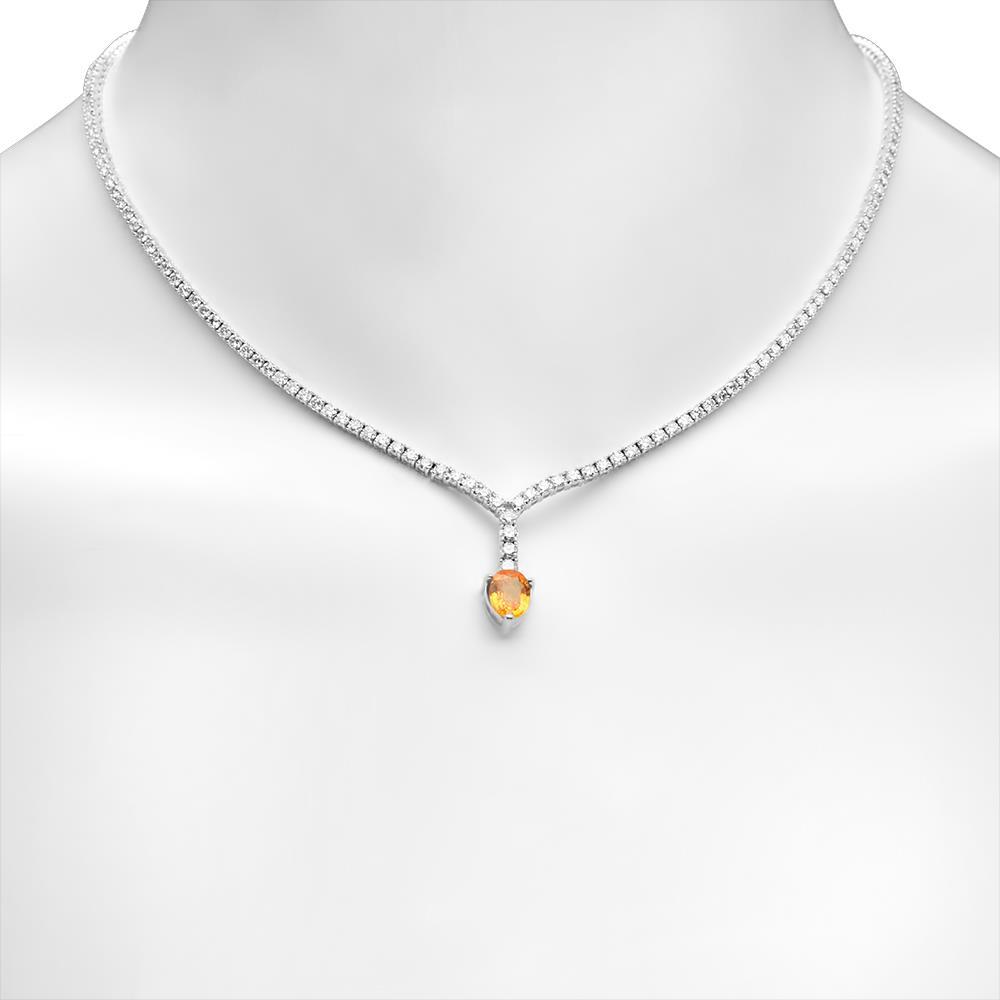 14K Gold 1.33ct Orange Sapphire 4.05cts Diamond Necklace