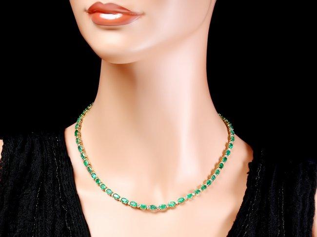 14k Gold 23ct Emerald 1.55ct Diamond Necklace