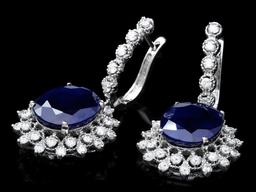 14k Gold 16.50ct Sapphire 2ct Diamond Earrings