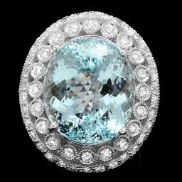 14k Gold 17.50ct Aquamarine 1.90ct Diamond Ring