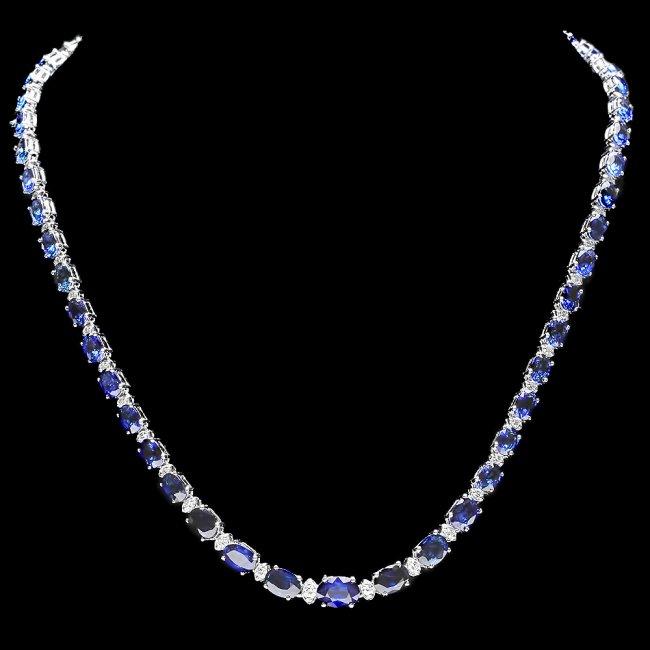 14k Gold 30ct Sapphire 1.20ct Diamond Necklace