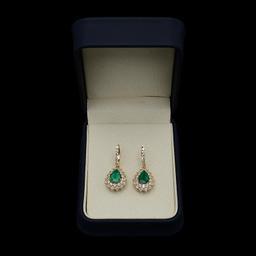 14K Gold 3.45ct Emerald 3.10ct Diamond Earrings