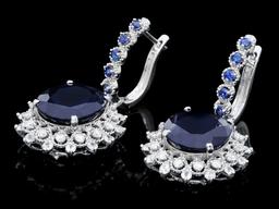 14k Gold 18.5ct Sapphire 1.50ct Diamond Earrings