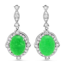 14K Gold 17.86ct Jadeite 1.92cts Diamond Earrings