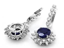 14k Gold 11ct Sapphire 1.60ct Diamond Earrings