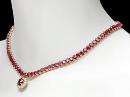 14k Yellow Gold 58.5ct Ruby 1ct Diamond Necklace