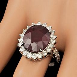 14k White Gold 12.50ct Ruby 1.50ct Diamond Ring