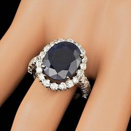 14k Gold 8.50ct Sapphire 1.50ct Diamond Ring