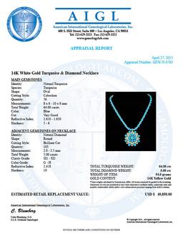 14k 64.00ct Turquoise 5.00ct Diamond Necklace