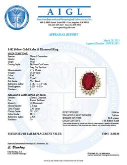 14k Yellow Gold 18.00ct Ruby 2.40ct Diamond Ring