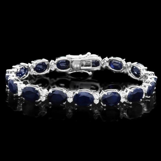 14k Gold 36.00ct Sapphire 1.55ct Diamond Bracelet