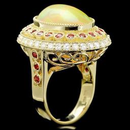14k Yellow Gold 8.00ct Opal 1.20ct Diamond Ring