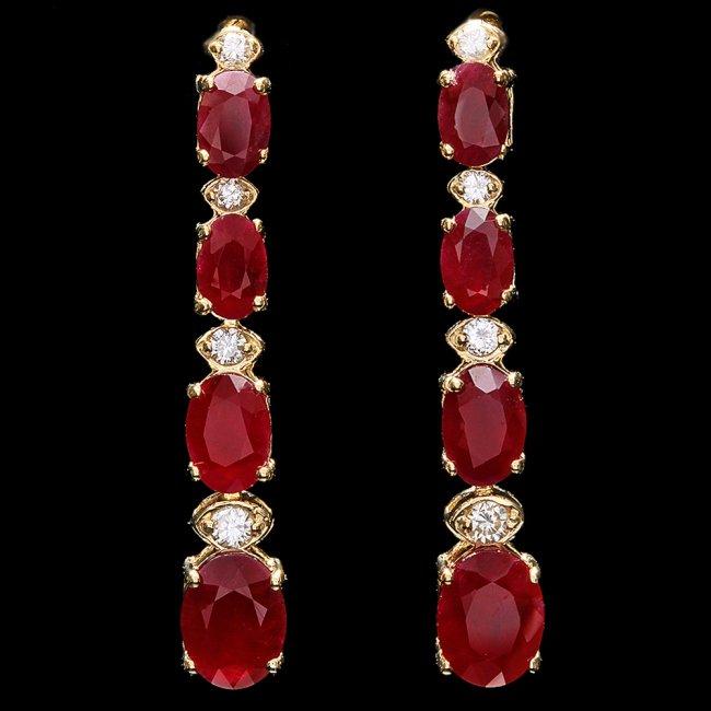 14k Gold 8.00ct Ruby 0.30ct Diamond Earrings