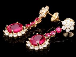 14k Yellow Gold 8ct Ruby 2.50ct Diamond Earrings