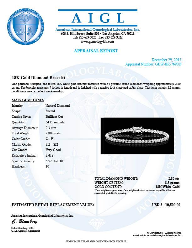 18k White Gold 2.80ct Diamond Bracelet