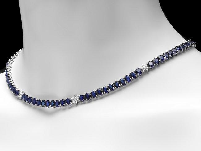 14k Gold 40.00ct Sapphire 1.30ct Diamond Necklace