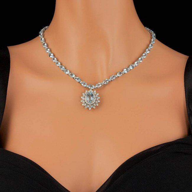 14k 33.5ct Aquamarine 3.10ct Diamond Necklace