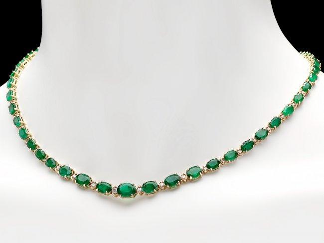 14k Gold 23ct Emerald 1.10ct Diamond Necklace