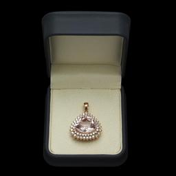 14K Gold 11.58ct Morganite 2.60ct Diamond Pendant