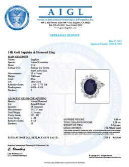 14k Gold 5.00ct Sapphire 1.25ct Diamond Ring