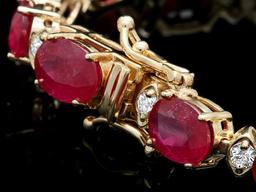 14k Gold 25.00ct Ruby 1.10ct Diamond Bracelet